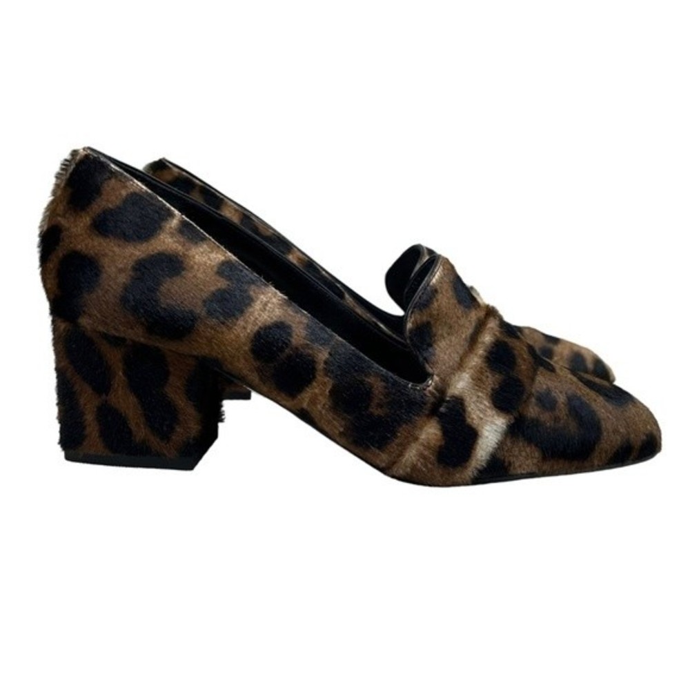 Tamara Mellon Fellini Haircalf Brown Leopard Loafers Block Heel 36.5 / 6.5
